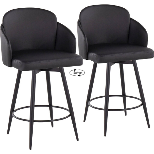 Dahlia 26" Counter Stool in Black Metal, Black Leatherette & Chrome with Black Footrest (Set of 2)